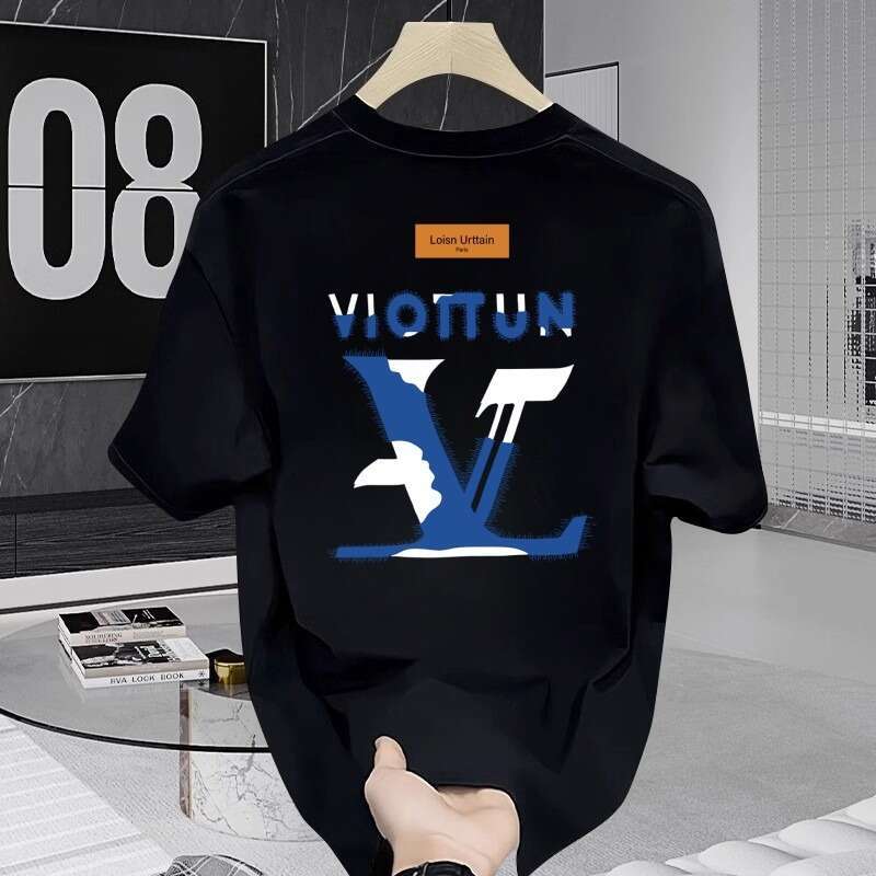 Men's pure cotton short-sleeve T-shirt, summer brand fashion print, loose fit, trendy round-neck versatile top