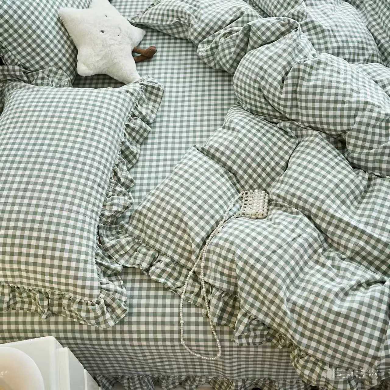 3 Piece camel color plaid duvet cover Set comfortable Bedding Set Bedspread for All Season H260327