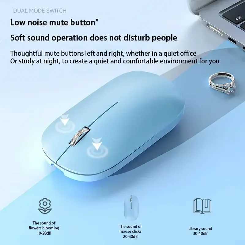 Wireless Mouse Bluetooth Silent 24G Dual-mode Type-C Charging Ergonomic Morandi Portable Laptop Office Gaming Mouse New D260327