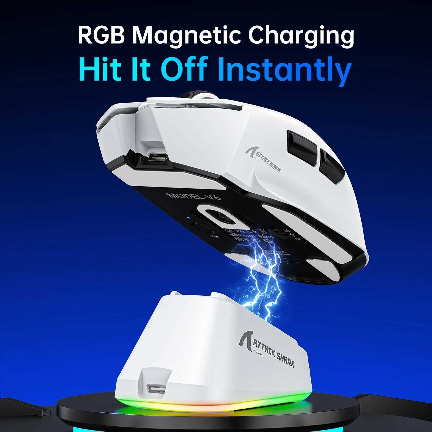 V6 ATTACK SHARK Touch Magnetic Charging Base Wireless MouseBluetooth Tri-Mode Connection25KDPI Macro Gaming Mouse D260327
