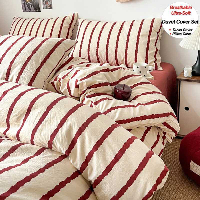 Striped Printed Microfiber Duvet Cover Set Bedding Set Breathable Lightweight Soft Fade-Resistant Hypoallergenic Washable H260327