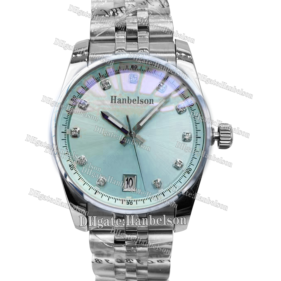 Ladies blue face Diamond Markers Quartz Watch Unidirectional Bezel Stainless Steel Women Wristwatch