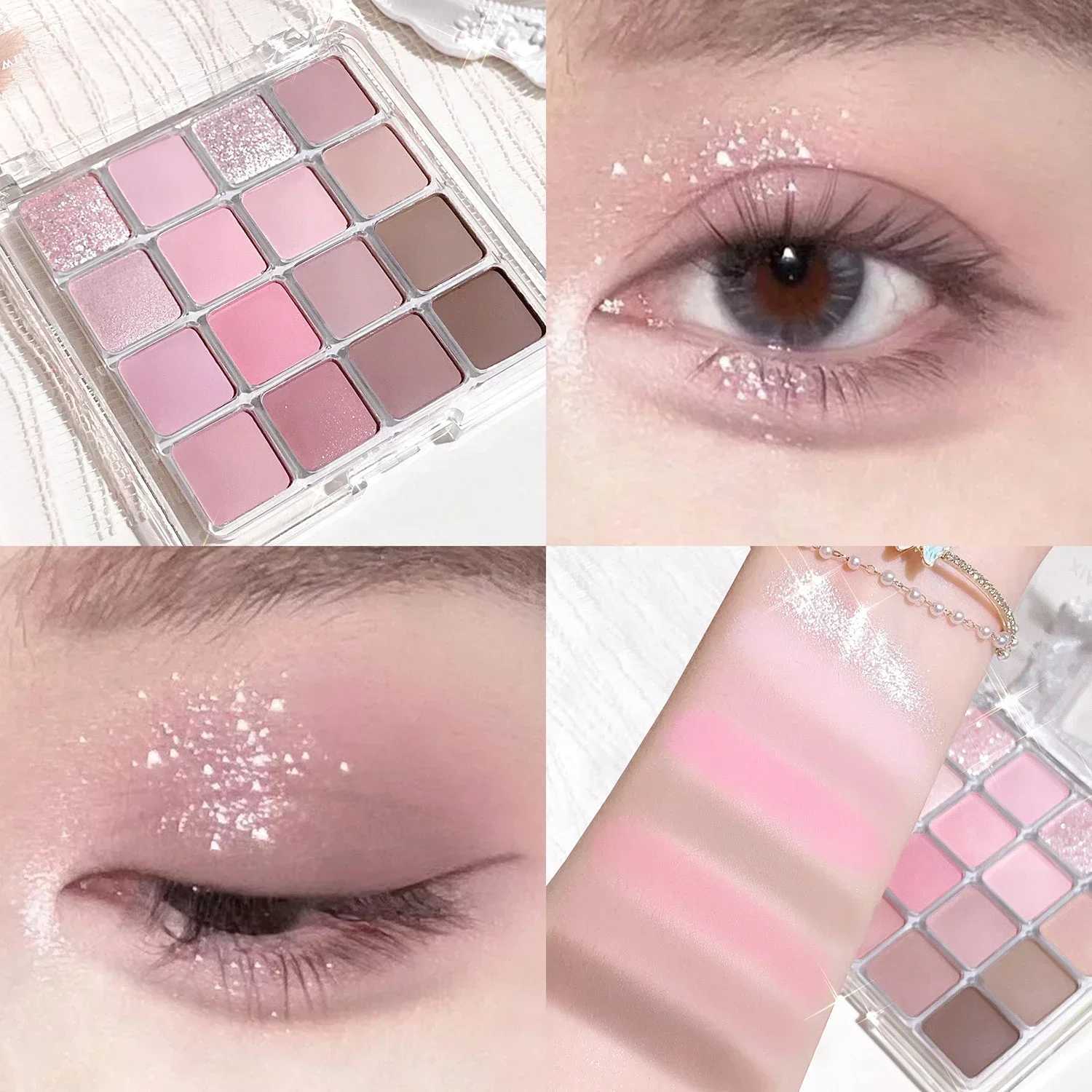 16 Colors Pink Peach Pearly Matte Eyeshadow Palette Glitter Earth Color Eye Shadow Pigment Waterproof Lasting Korean Cosmetics H260327