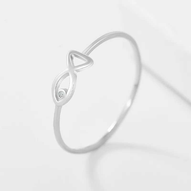 100 925 Sterling Silver Hollow Fish Rings For Women Simple Fashion Mini Crystal Stone Fine Jewelry Female Finger Accessories H260327