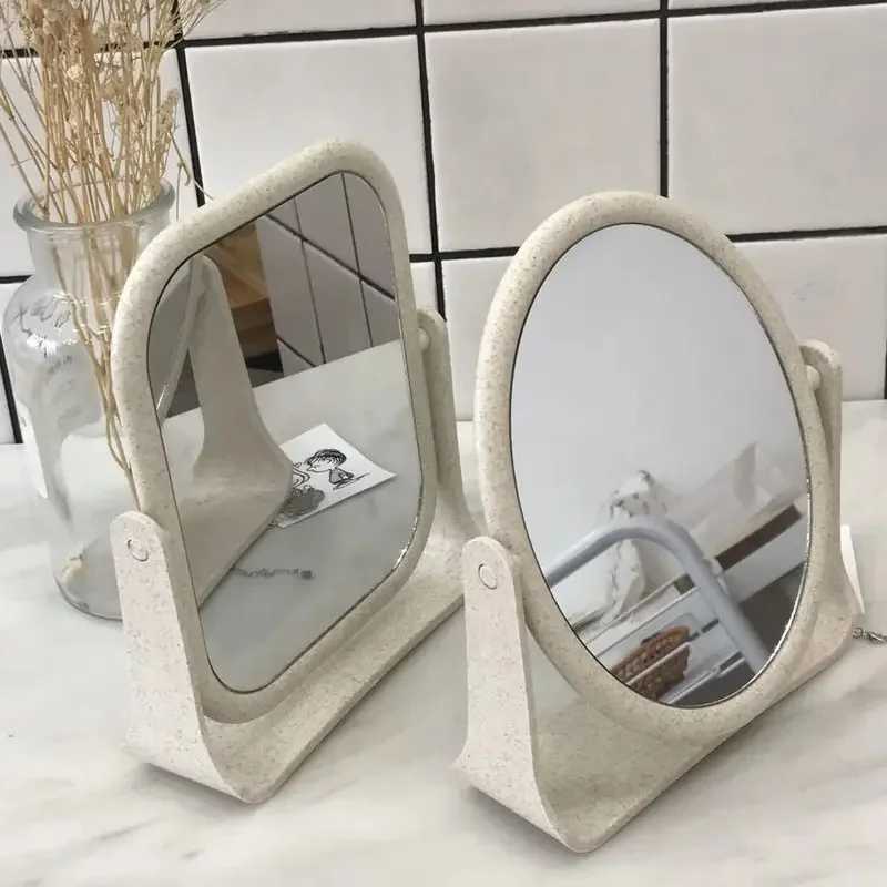 Foldable 360 Rotating Home Makeup Mirror - Double Sided Princess Mirror Portable With Stand Square Round Desktop Mirror H260327