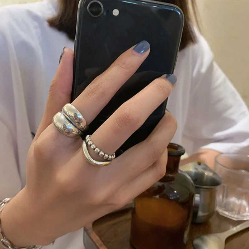 VENTFILLE 925 Sterling Silver Ring New Thick Simple Wave Thai Silver Solid Double-layer Rings Trendy Couple Women Gift Dropship H260327