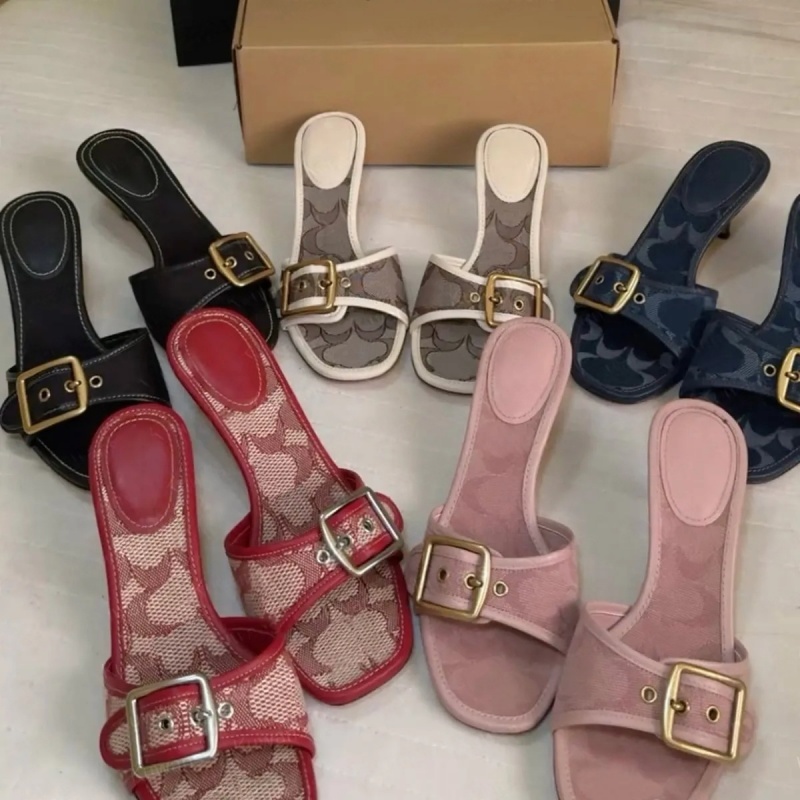 2026 Designer Margot Sandals Women Kitten Heels C Beach Summer Luxury Denim Heel High Leather Slippers Fall Mules Pumps Cute Lady Low Heeled Size 35-42