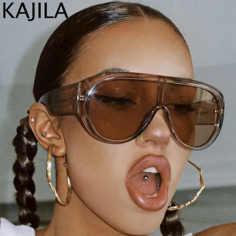 Oversized Shield Mask Sunglasses Women Y2K Futuristic Visor Big Frame Wrap Around Shades Brown Tinted Retro Windproof Eyewear 260326