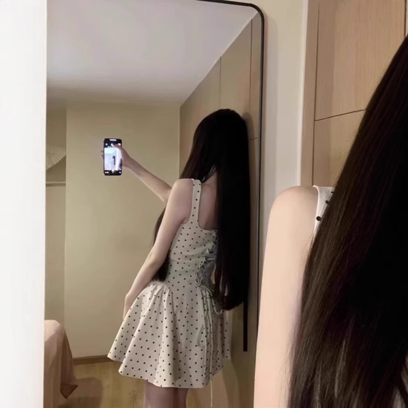 Womens Casual Dresses Sleeveless Designer dresses for women summer dress Retro Polka Dot Vest Dress Ruched Waist Slimming Short Dress Lady Elegant Dre