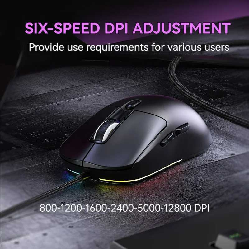 Wired Game Mouse 6 Levels DPI Adjustable Up to 12800DPI Instant A825 Chip RGB Macro Programming Ergonomic Design Universal Mouse D260327