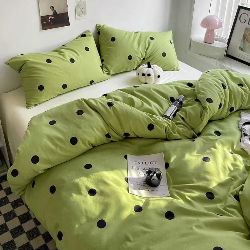 Green Polka Dots Duvet Cover Pillow Case Bed Sheet AB Side Quilt Cover Stripe Boy Kid Teen Girl Bedding Linens Set King Queen H260327