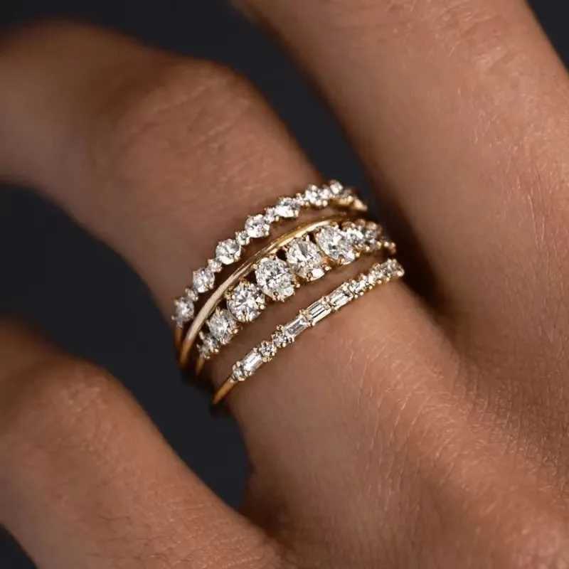 2025 New Gold Plated four piece set Rings For Women Geometric Trendy Cubic Zirconia Jewelry Party Ring Wholesale Size 5-11 H260327