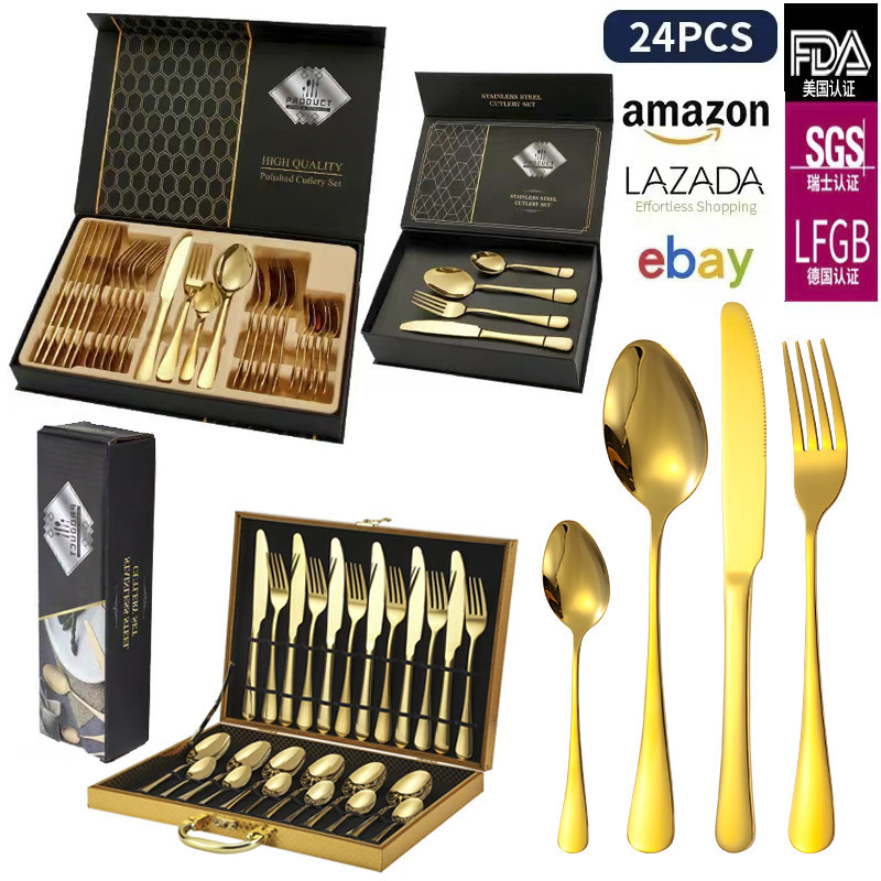 Black Tableware Stainless Steel Cutlery Set Forks Knives Spoons Kitchen Dinner Set Fork Spoon Knife Gold Dinnerware Set 16 Pcs 210317
