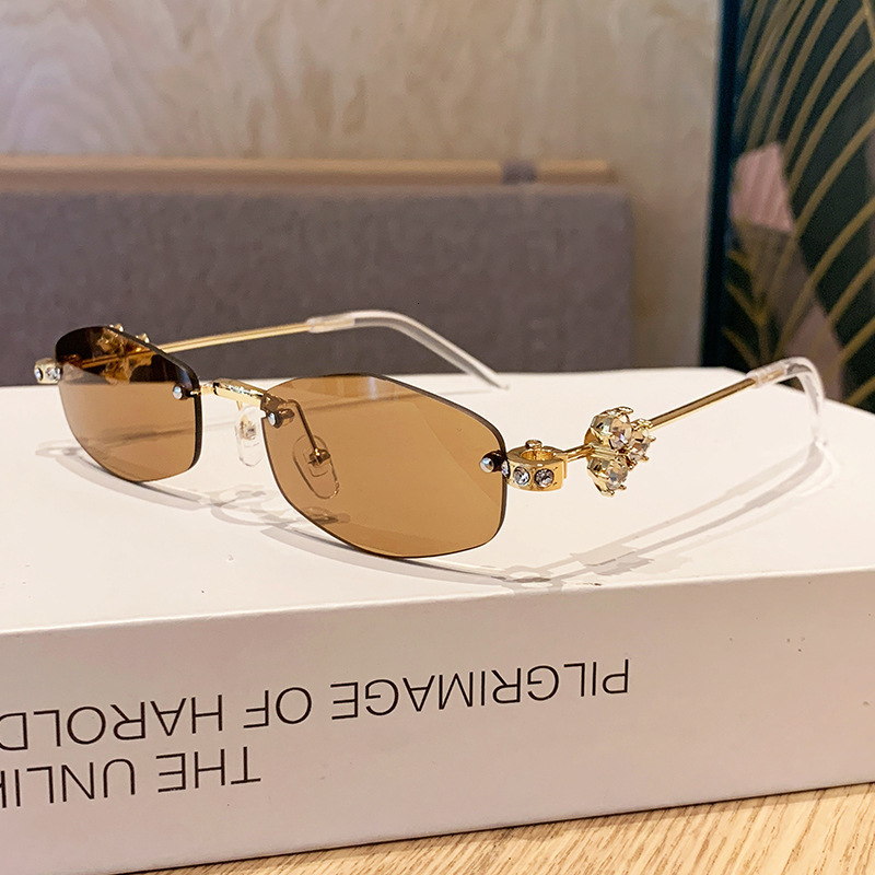 Luxury Brand Designer Sunglasses Jennie Same Style Jewelry Series Diamond Rimless Glasses Frame Polygonal Giltzi Fashion Light Luxury Customizable Tre
