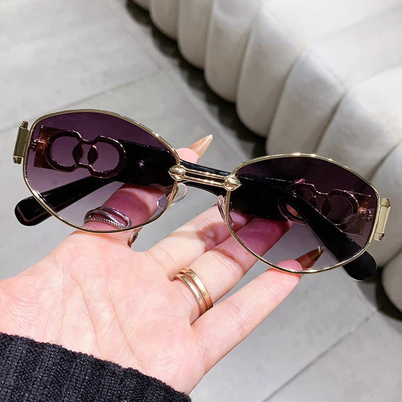 Luxury Brand Designer Sunglasses Cyberpunk Style Sunglasses For Men, Unique Polygonal Hollow Thick Leg Sunglasses, European And American Metal Small F