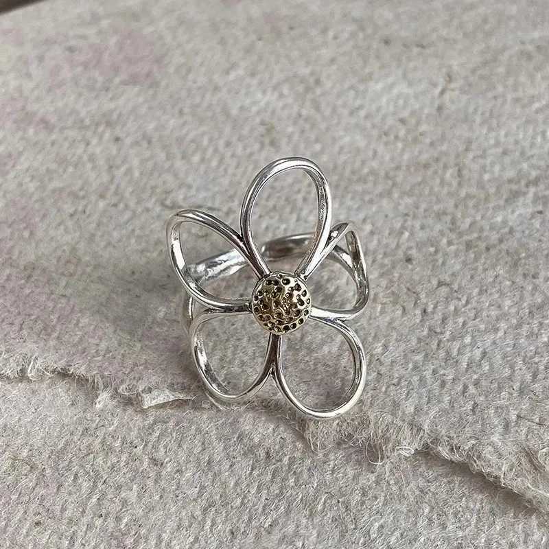 925 Sterling Silver Rings for Women Couple Minimalist Handmade Simple Big Flower Ring Party Jewelry Gift Prevent Allergy H260327