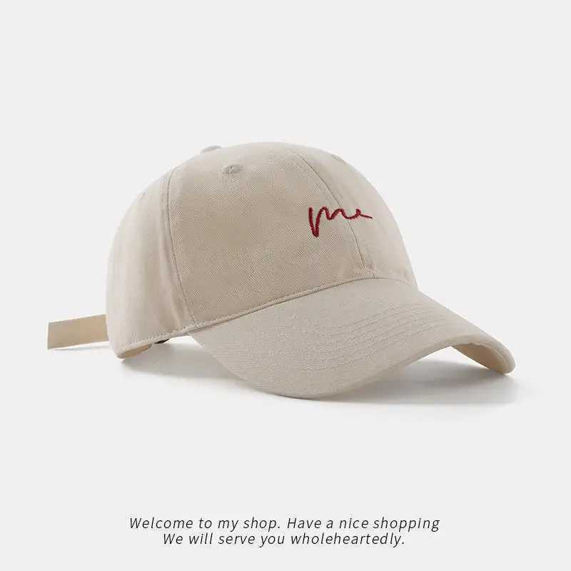 Minimalist Wave Embroidered Baseball Soft Cotton Adjustable Strap Beige for Casual Daily Wear M260327