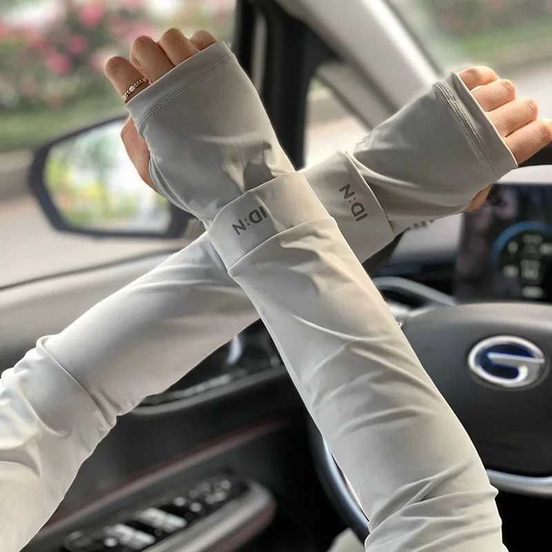 Summer Ice Silk Sun Protection Sleeves Driving Gloves Long Fingerless Cool Arm Warmer Solid Color Outdoor Beach Arm Protection D260326