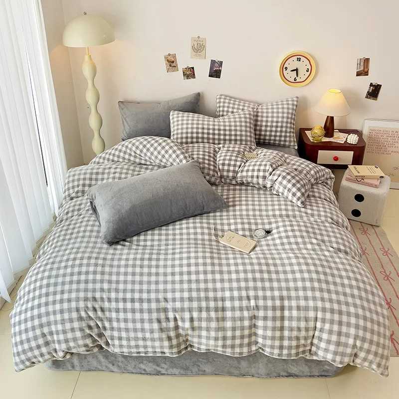 Plaid Duvet Cover for Winter Flannel Fleece Warm Quilt Cover Simple Style Thick Single/Queen/King Size funda nordica 150 cama H260327
