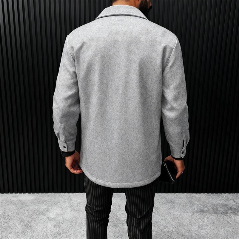 Polyester Brushed Short Jacket for Men Lapel Button-Down Pocket Coat Comfortable Casual Autumn Winter Office Business Wear 260327