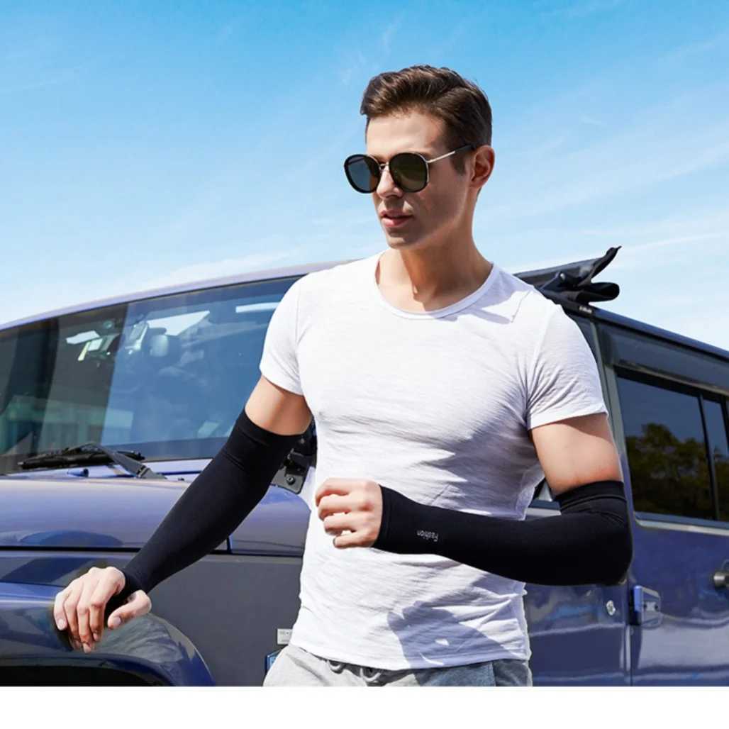 Black Fingerless Ice Silk Sun Protection Arm Sleeves Unisex Summer Cycling Outdoor Sports Arm Cover Sunscreen Breathable Thin St D260326