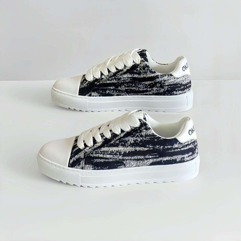 Okimoz Casual Shoes Running Sneaker Designer Shoes Black White Abstract Print Platform Sneakers