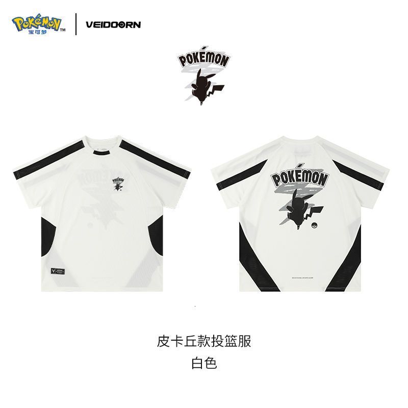 Pokemon Collaboration Short-Sleeve Basketball Jersey T-Shirt for Men American-Style Basketball Training Top Sports Running Shirt Stylish and Trendy