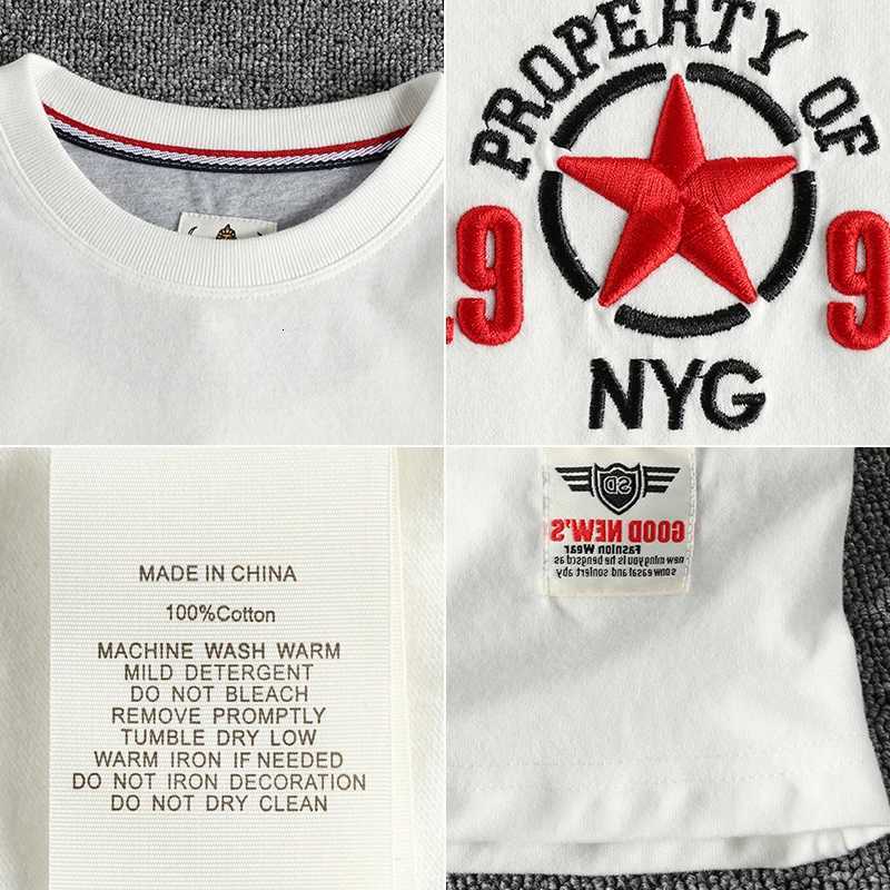 Embroidery five-pointed star pattern short-sleeved T-shirt men washed wool cotton comfortable round neck blouse C260326