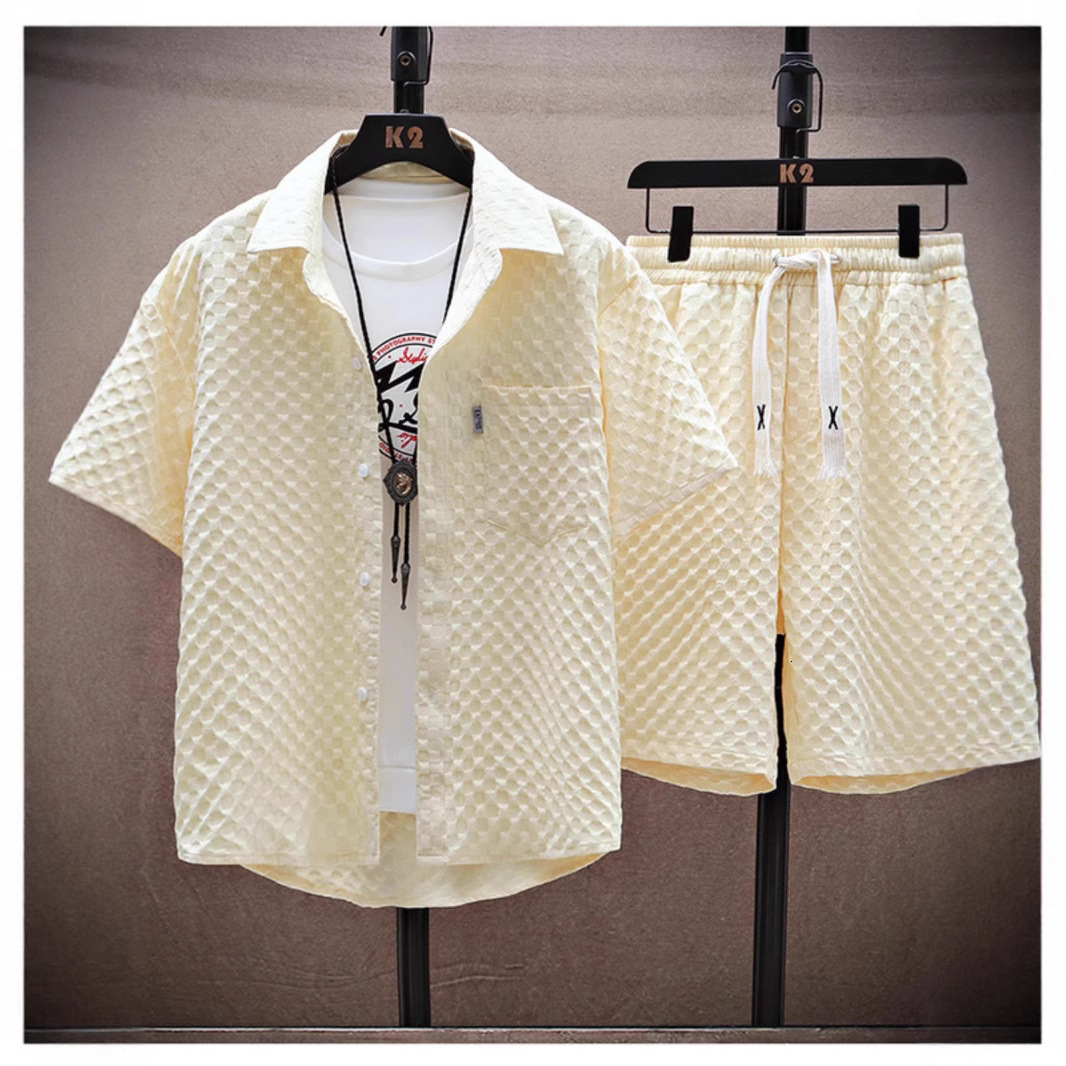 Designer Luxury Brand Lightweight Sports And Leisure Two-piece Set 2026 Summer Ice Silk Suit Men's Cool And Fashionable Short Sleeved Shirt And S