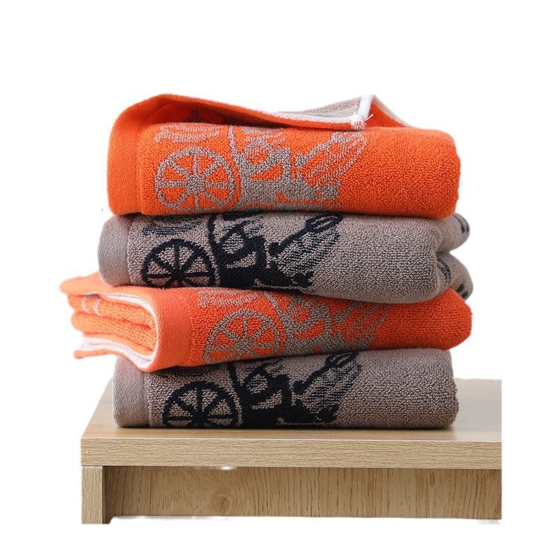 Towel New Vintage Car Cartoon Pattern Alphabet Print Orange Cotton Soft Absorbent Household Face Towel