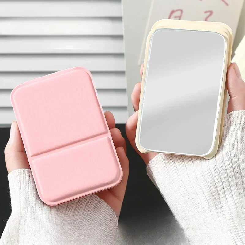 3Color Desktop Make Up Mirrors PU Leather Portable Handheld Makeup Mirror Foldable Student Compact Cute Pocket Mirror New H260327