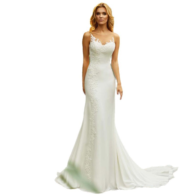 Simple Bride Gowns O-Neck Appliques Beach Wedding Dresses for Women 2026 Mermaid Princess Illusion Back Boho Vestido De Noiva M27