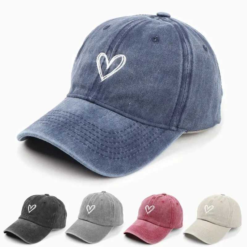 Versatile Peach Heart Embroidery Washed Old Spring And Summer Baseball Hat Womens Thin Couple Soft Top Mens Tide M260327