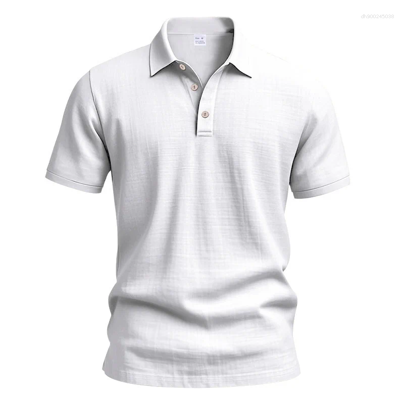 Men's Polos Daily Casual Short Sleeve Linen Polo Shirt Mens Fashion Buttoned Turn-down Collar Tops Men Spring Summer Breathable