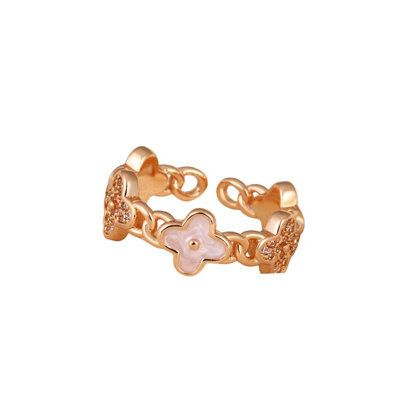 European American Style 18K Gold Plated Natural Clover Ring Light Luxury Jewelry Elegant Open Ring