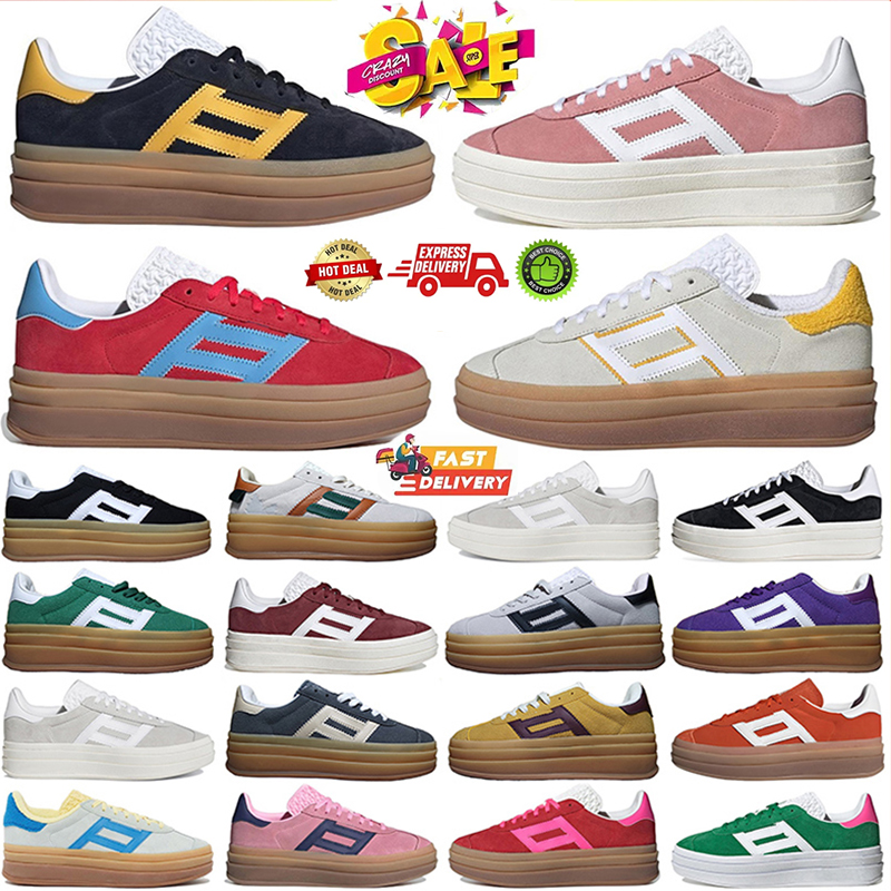 Designer Running Shoes Womens Platform Bold Cream Green Suede Leather Pink Glow Gum White Black Red Blue Yellow Flat Trainers Plate-forme Sneakers siz