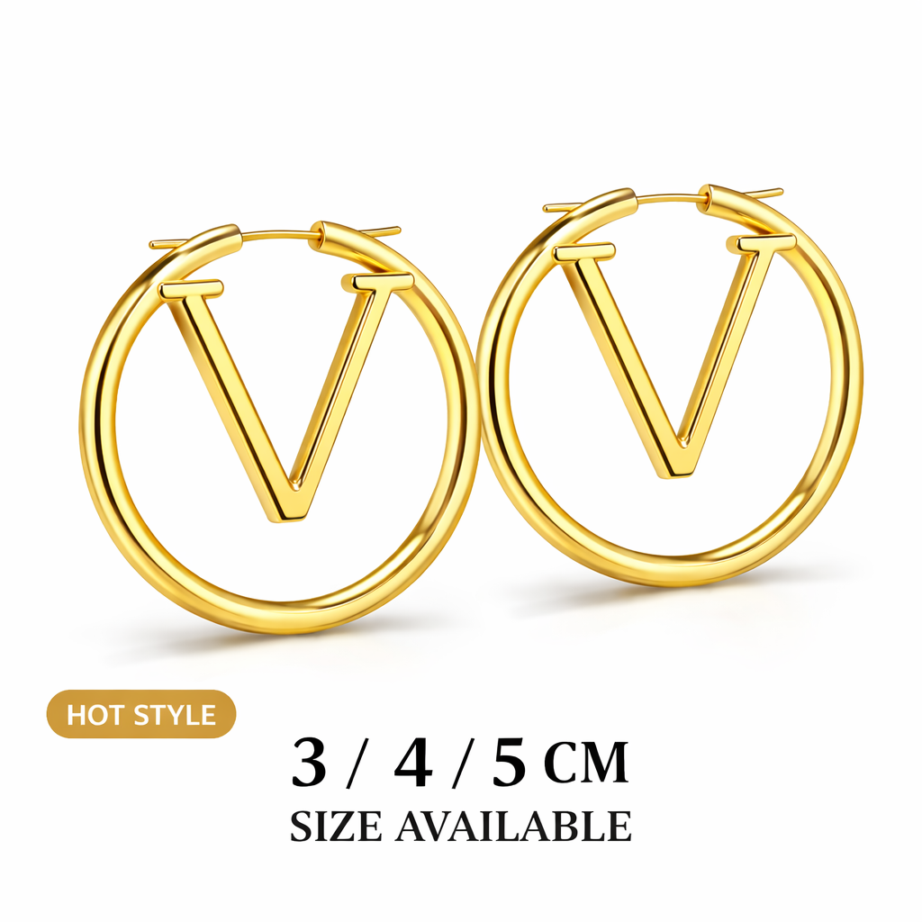 Gold Hoop Earrings for Women Fashion Letter V Hoop Earrings 3CM 4CM 5CM Stainless Steel Jewelry Gift
