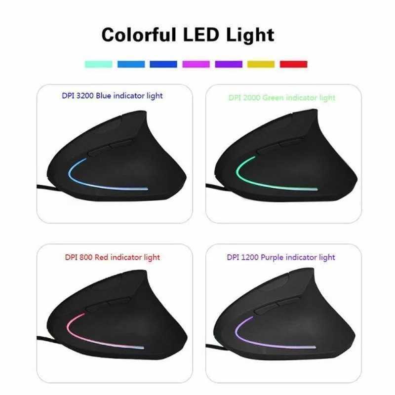 Wired Right Hand Vertical RGB Mouse Ergonomic Gaming Mouse 3200DPI USB Optical Wrist Healthy Mause for PC Computer D260327