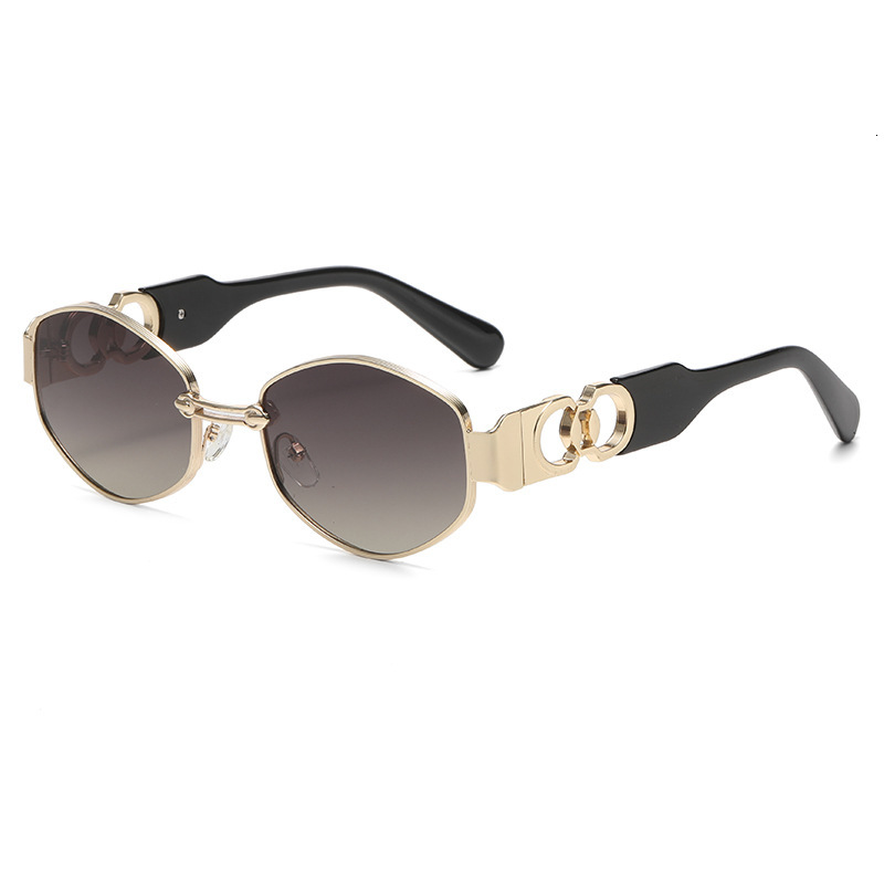 Luxury Brand Designer Sunglasses Cyberpunk Style Sunglasses For Men, Unique Polygonal Hollow Thick Leg Sunglasses, European And American Metal Small F