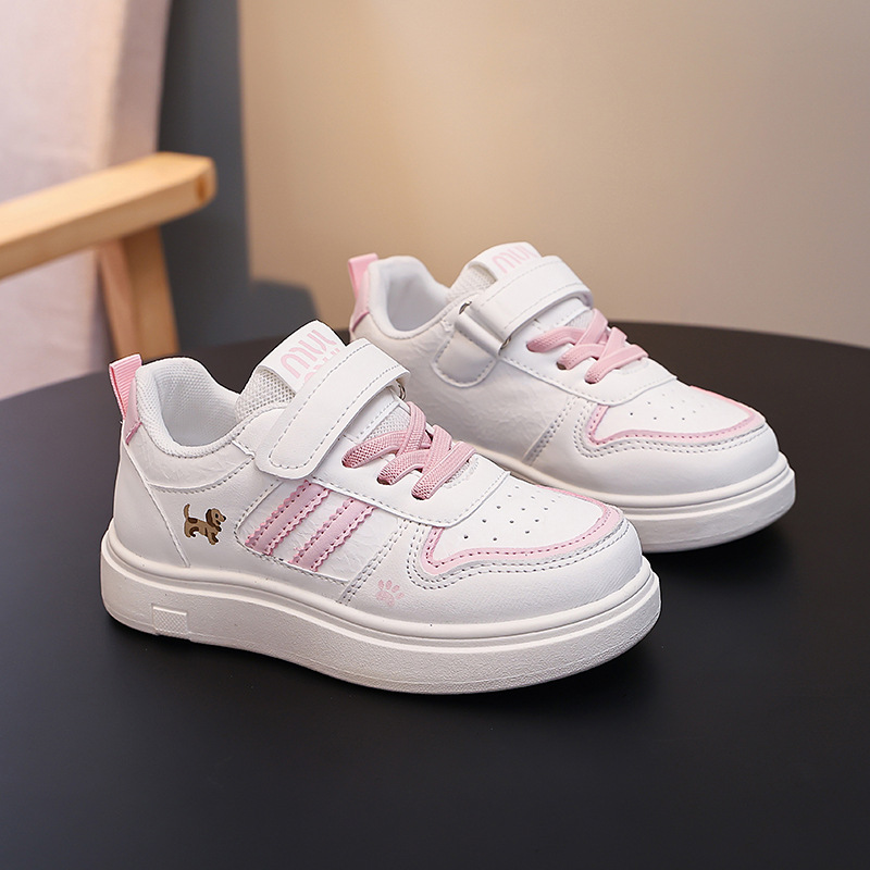 Kids White Sneakers for Girls Fashion Stripe Casual Shoes Comfortable Hook and Loop Strap Kids Walking Sneakers for School Daily Wear Free shipping