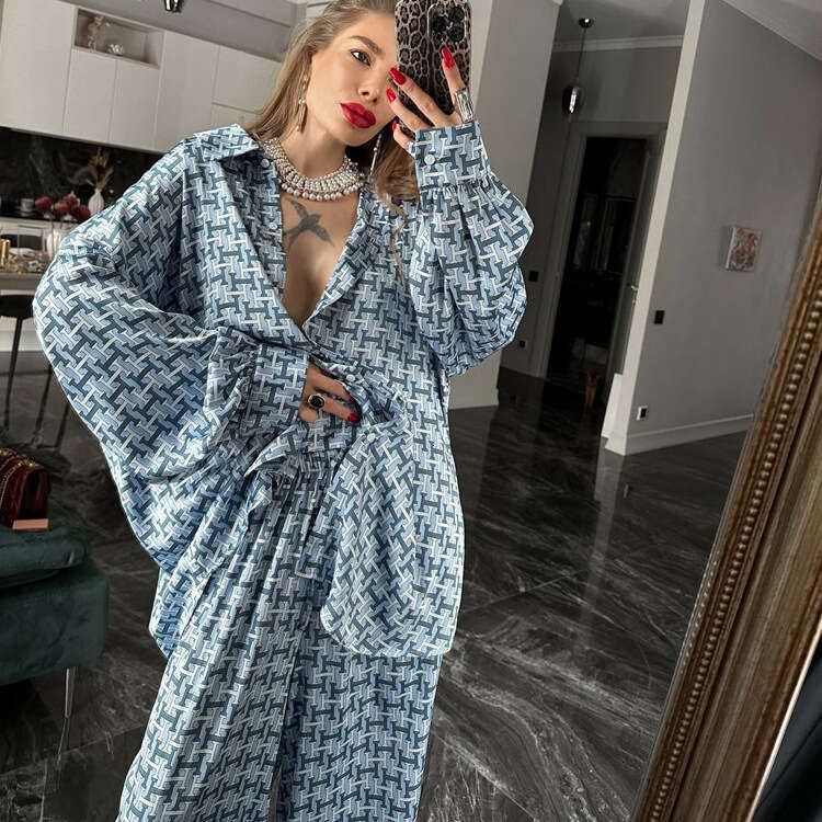 2026 Spring/Summer New European American Women's Fashion Outfit: A Complete Set Of Long-Sleeved Shirt And Wide-Leg Pants With Letter Print