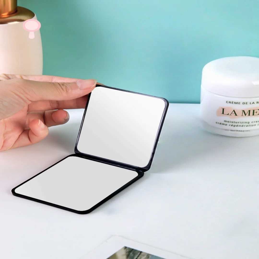 Portable folding double-sided black color makeup mirror mini travel mirror with matte finish womens beauty and makeup tool H260327