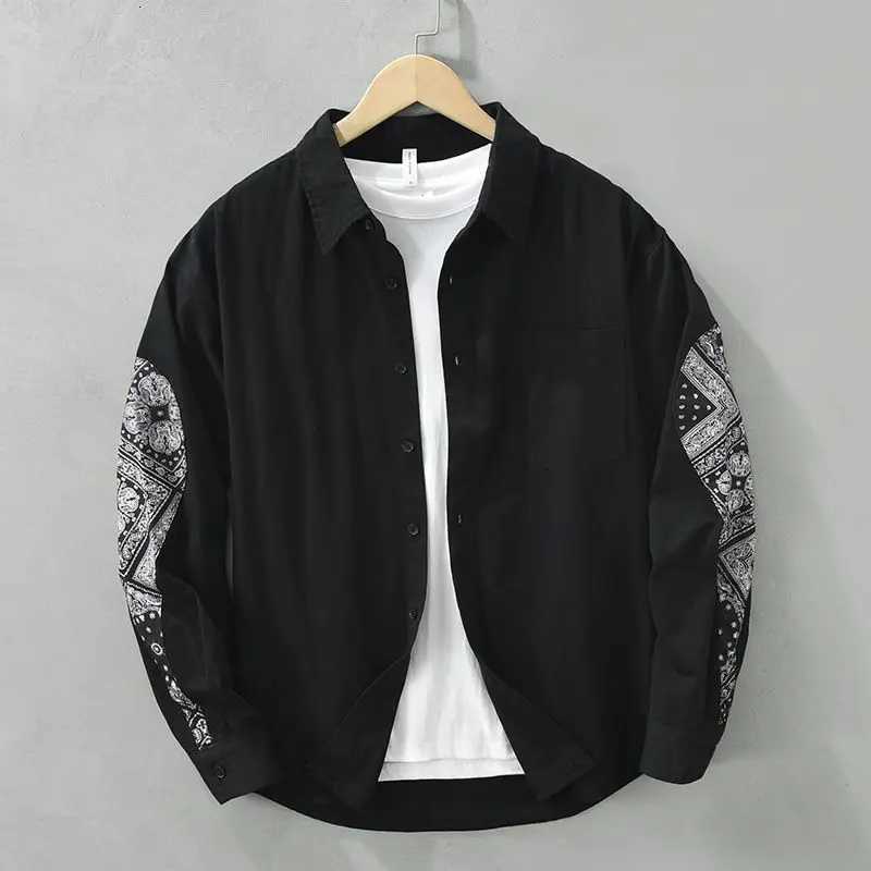 Men Casual Long Sleeve Shirt Trendy Patchwork Print High End Stylish Top C260326