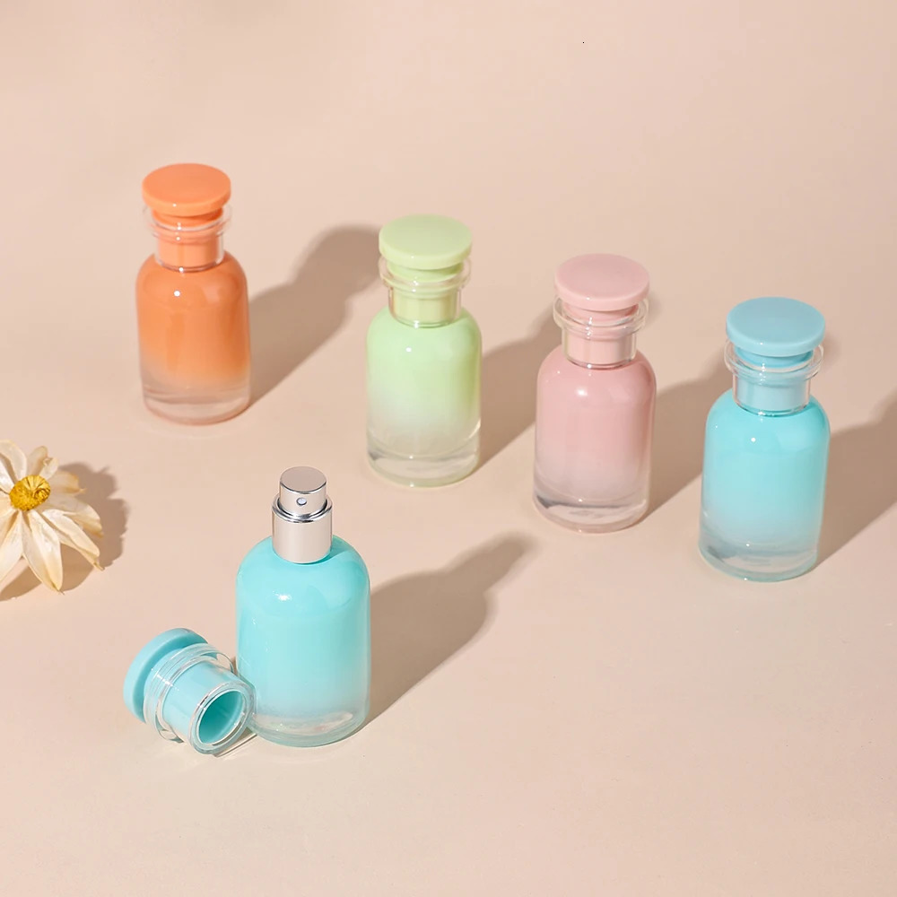5pcs 30ml Candy Color Empty Refillable Round Perfume Bottle Glass Spray Bottle Portable Travel Cosmetic Bottle for Perfumes 260318