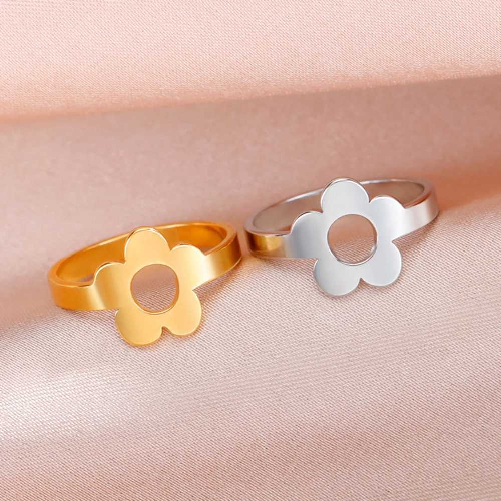 My Shape Flower Rings for Women Girls Stainless Steel Daisy Finger Rings Wedding Engagement Birthday Elegant Jewelry Female Gift H260327