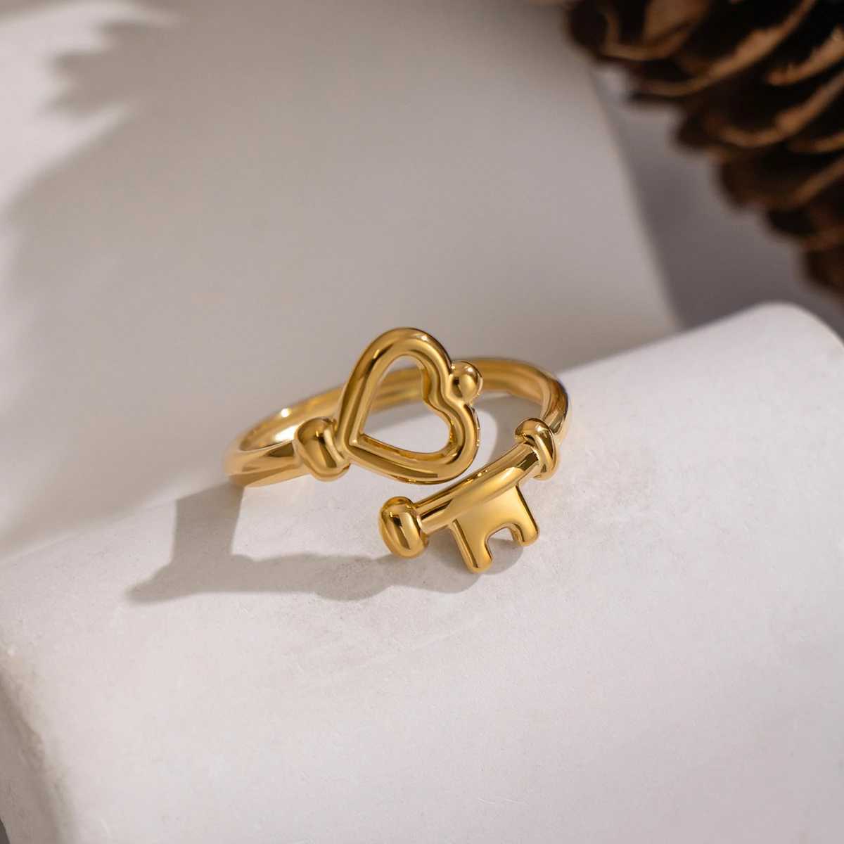 ccitybeauty Minimalist New Style Stainless Steel Key Open Chic Adjustable Ring Fashion Thin High Quality Jewelry Gift for Women H260327