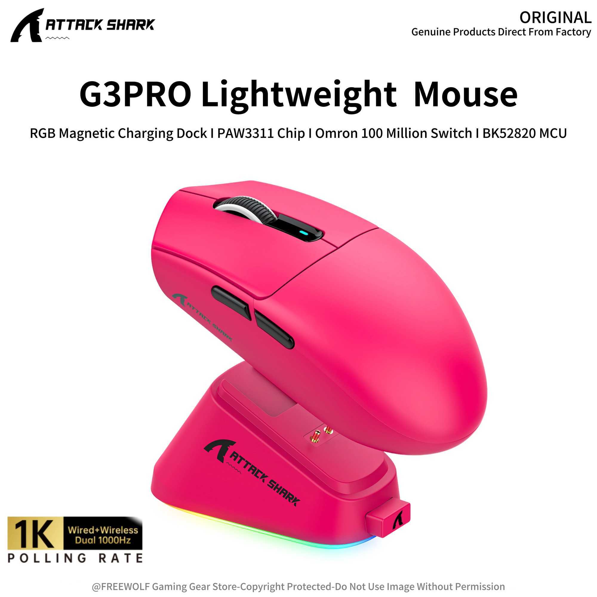 ATTACK SHARK G3PRO Wireless 1K Hz Mouse and RGB Magnetic Charging DockPAW3311 Sensor25000 DPI Gamer Mouse for PC/MAC/Wins D260327