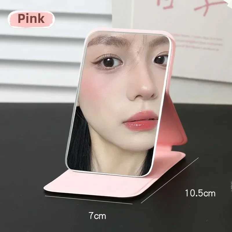 3Color Desktop Make Up Mirrors PU Leather Portable Handheld Makeup Mirror Foldable Student Compact Cute Pocket Mirror New H260327