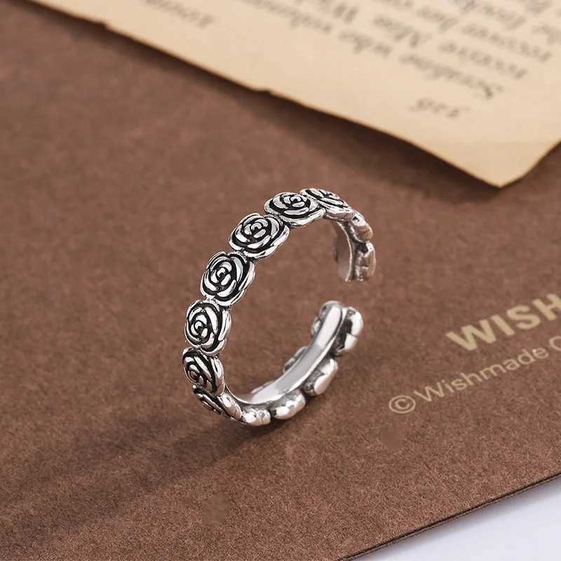 Retro Simple Rose 925 Sterling Silver Fashion Personality Flower Sweet Popular Opening Rings TYB162 H260327