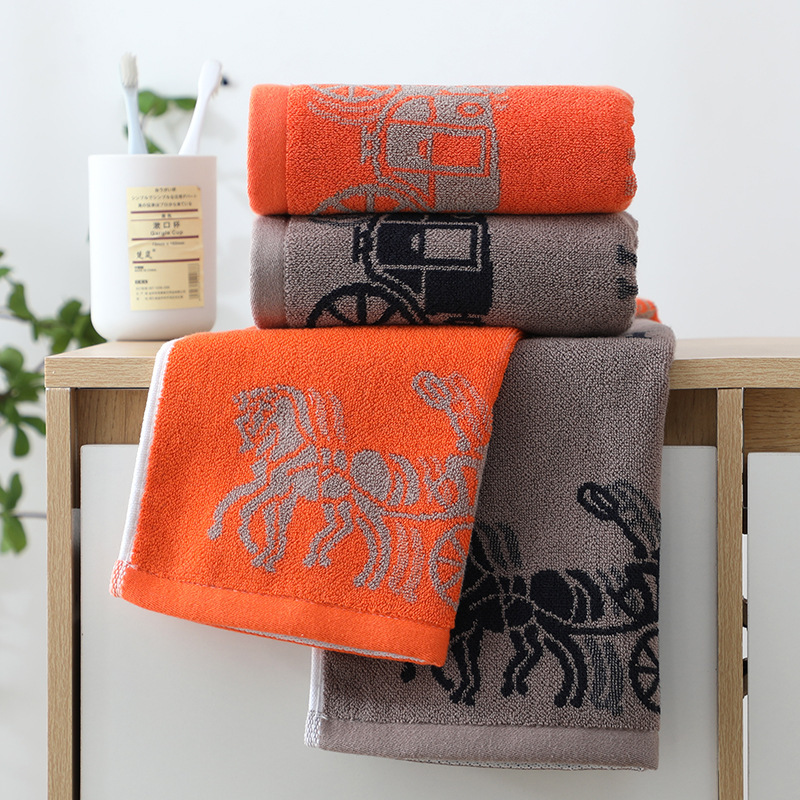 Towel New Vintage Car Cartoon Pattern Alphabet Print Orange Cotton Soft Absorbent Household Face Towel